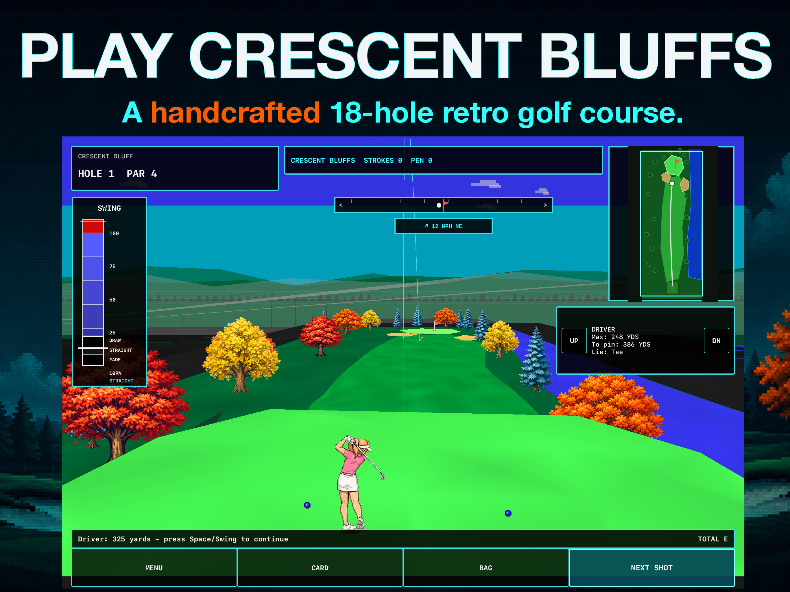 Fairway Metal iPad screenshot: Crescent Bluffs 18